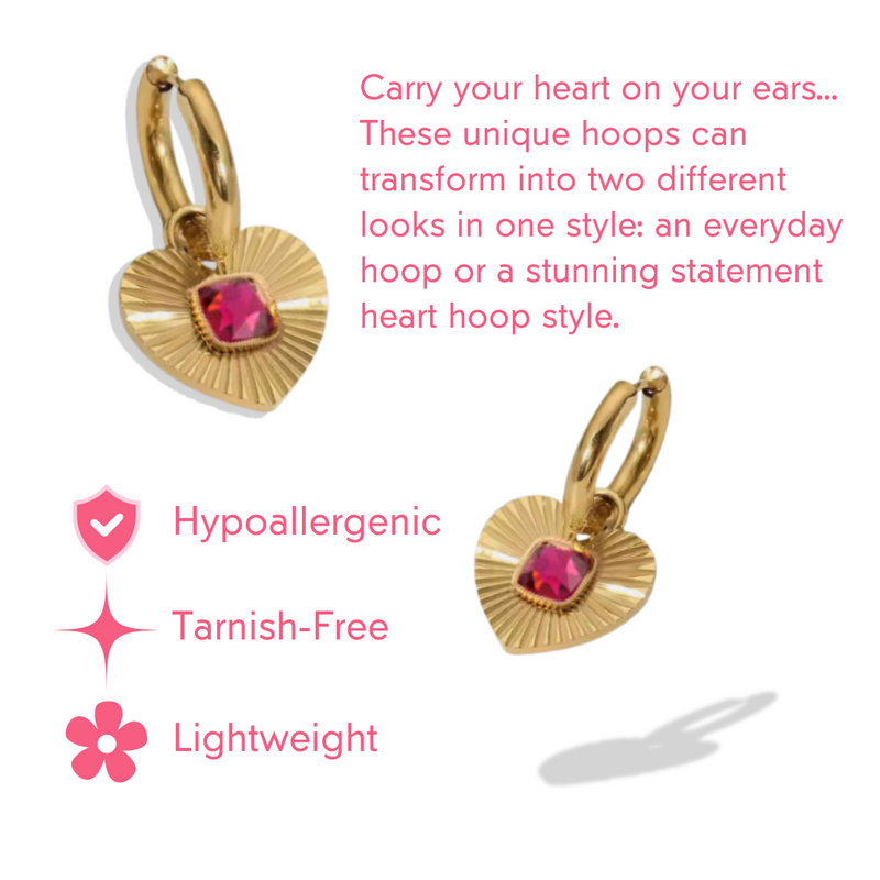 She's so Lovely! 18k Gold Radiant Heart Pendant Statement Hoops