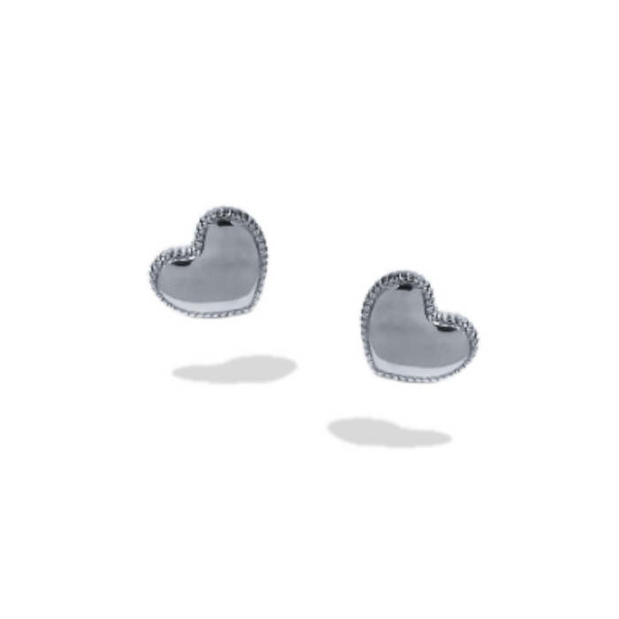 Pure Silver Heart 18k White Gold Studs for Valentine's Day