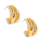 Boucles d'oreilles doubles créoles en corde tressée plaquées or 18 carats