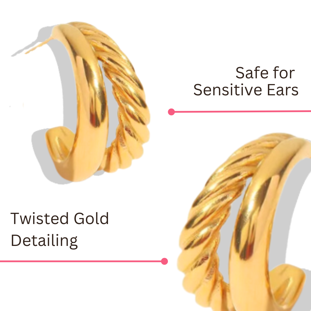 18K Gold-Plated Double Hoop Braided Rope Earrings