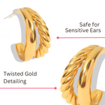 Boucles d'oreilles doubles créoles en corde tressée plaquées or 18 carats
