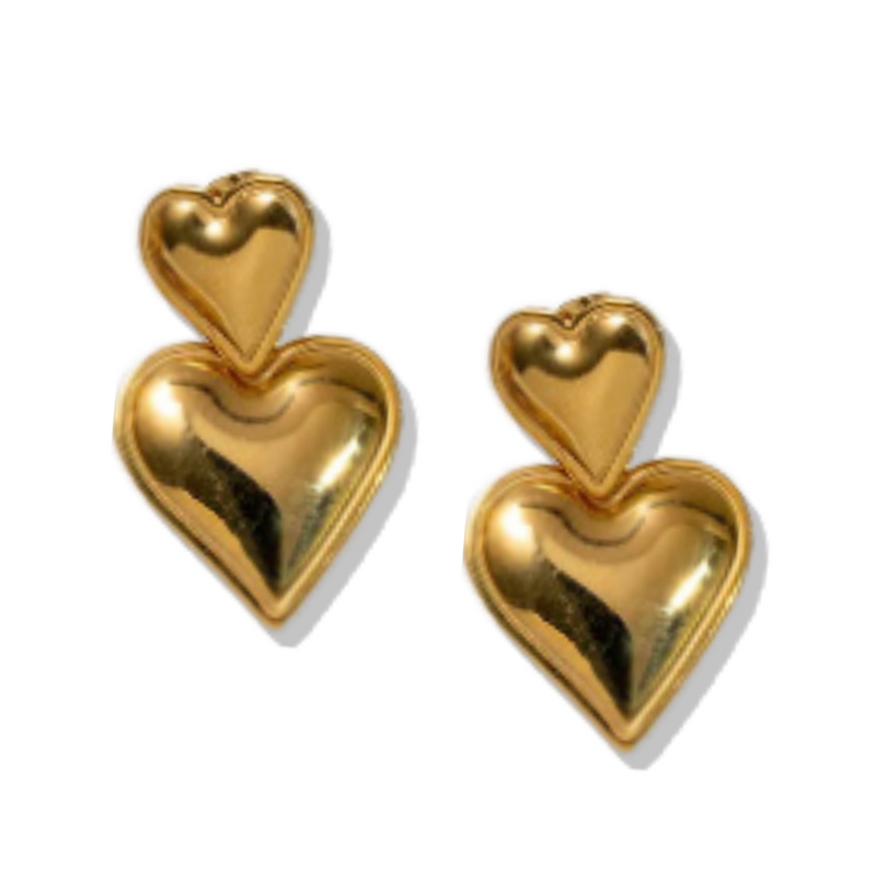 ¡Muy amado! Pendientes llamativos del día de San Valentín con doble corazón chapados en oro de 18 k