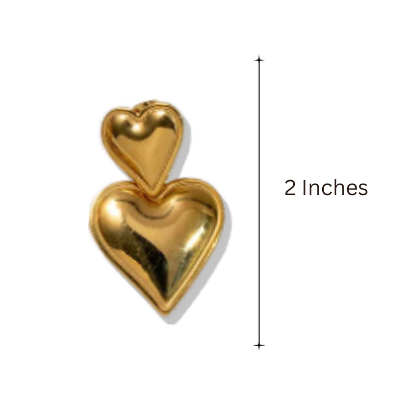 Extra-aimé! Boucles d'oreilles déclaration de Saint-Valentin à double cœur plaqué or 18 carats