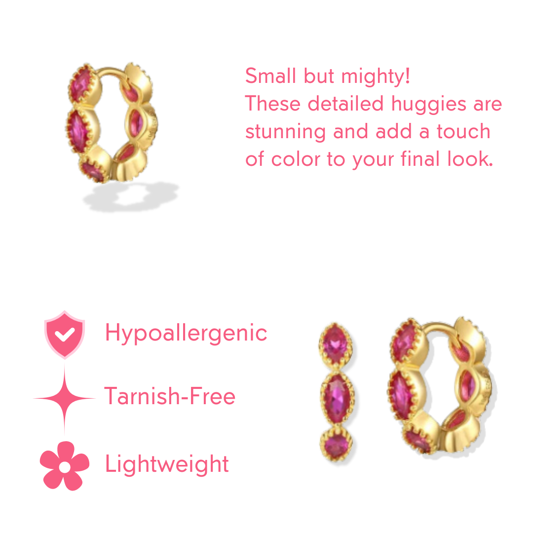 Pretty in Pink 18k Gold Extra Small Huggie Hoops