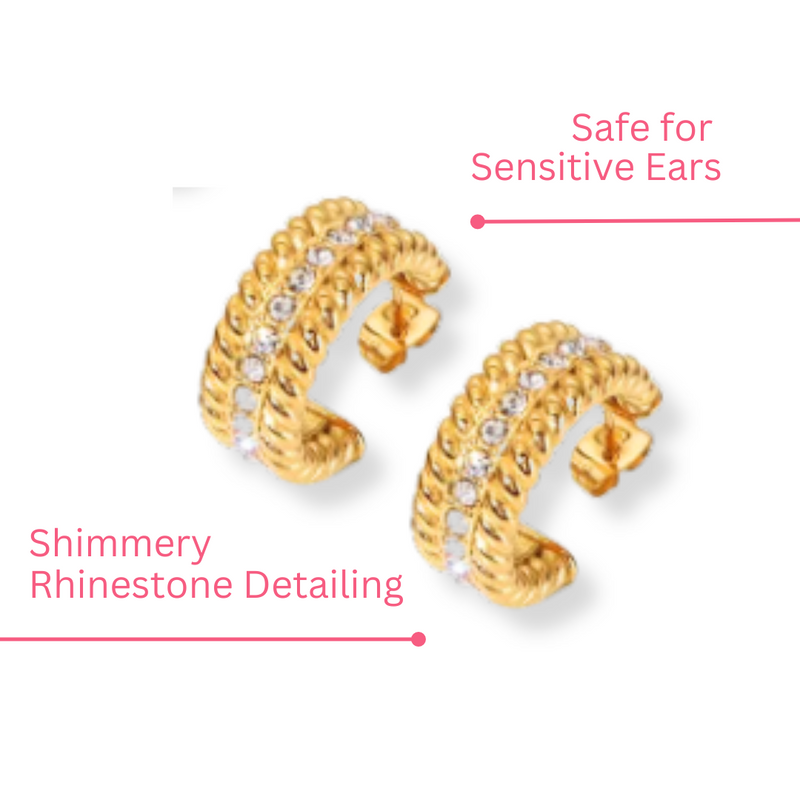 Elegant Rhinestone Detailed 18k Gold-Plated Hoop Earrings