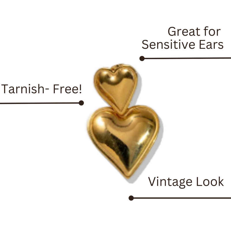 Extra-aimé! Boucles d'oreilles déclaration de Saint-Valentin à double cœur plaqué or 18 carats