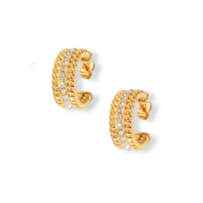 Elegantes aretes de aro chapados en oro de 18 k con detalles de diamantes de imitación