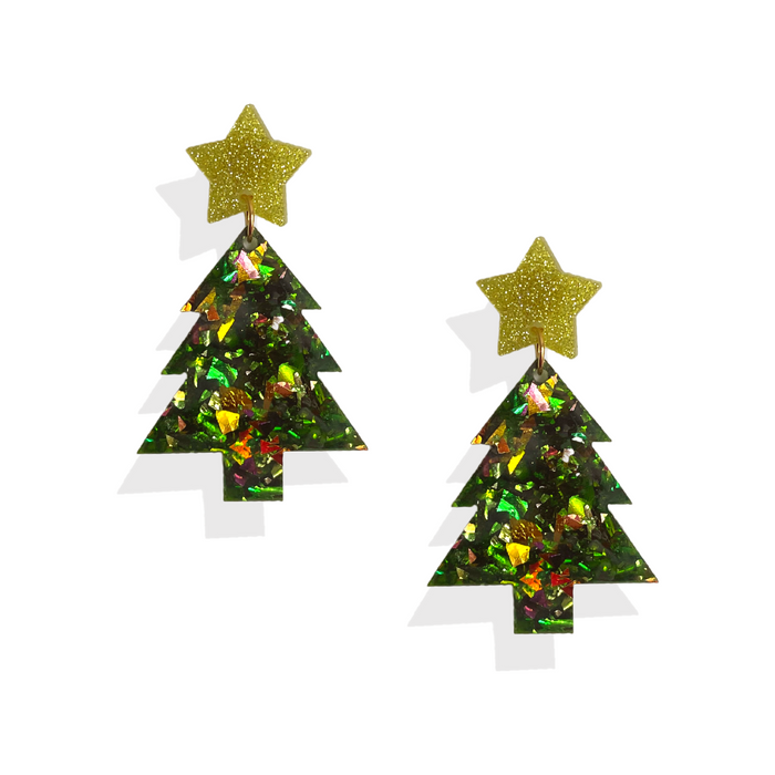 Sapin de Noël à confettis étoiles jaunes