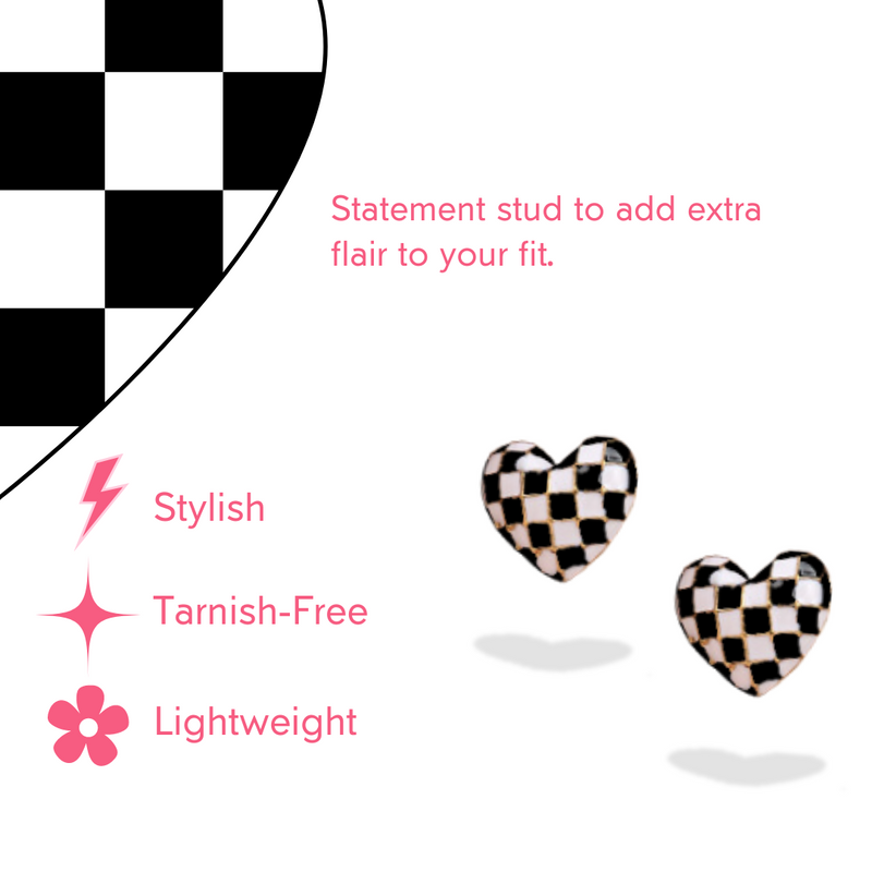 Checkered Heart Studs