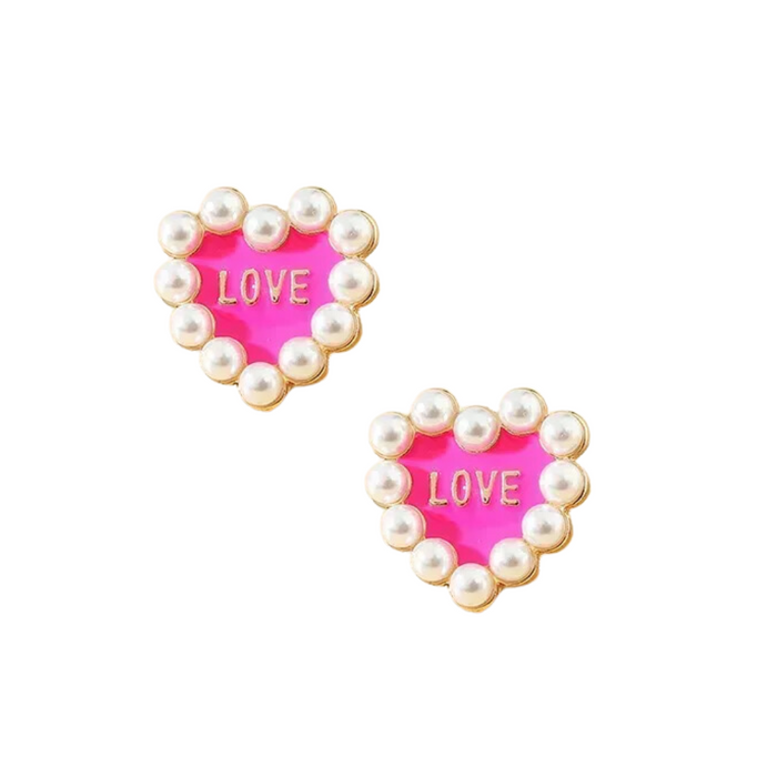 Doux Amour ! Clous d'oreilles en forme de cœur détaillés en perles roses pour la Saint-Valentin