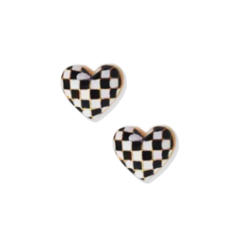 Checkered Hearts Studs for Valentine's Day