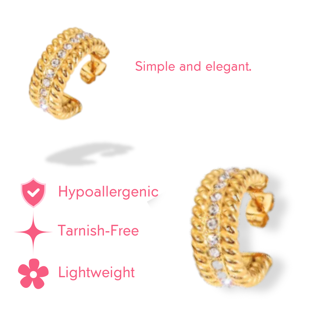 Elegant Rhinestone Detailed 18k Gold-Plated Hoop Earrings