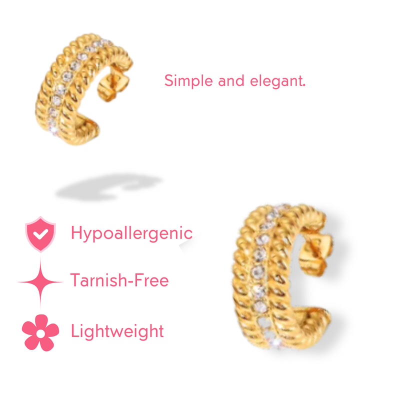 Elegant Rhinestone Detailed 18k Gold-Plated Hoop Earrings