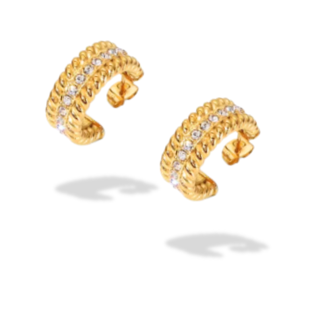 Elegant Rhinestone Detailed 18k Gold-Plated Hoop Earrings