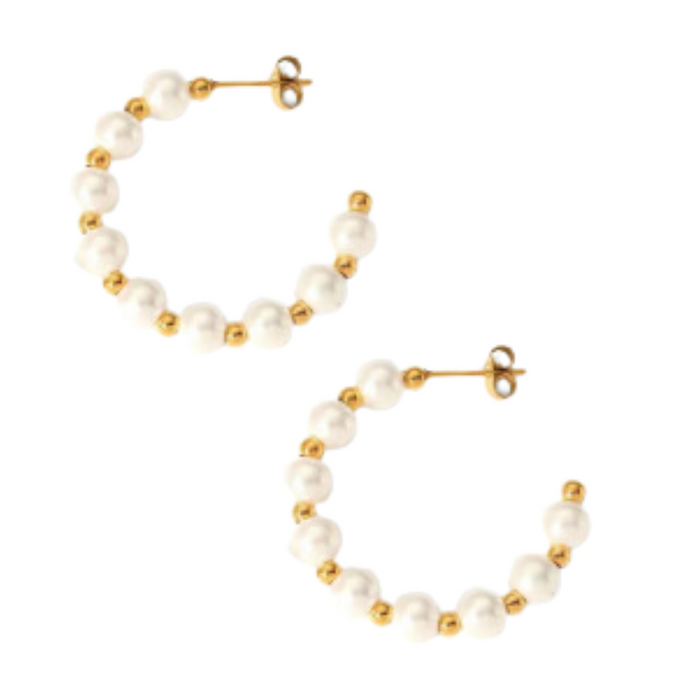 Être aimé! Créoles en perles et perles d'or plaquées or 18 carats pour la Saint-Valentin