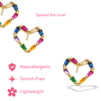 Tiny Colorful Rainbow Rhinestone 18k Gold-Plated Heart Studs