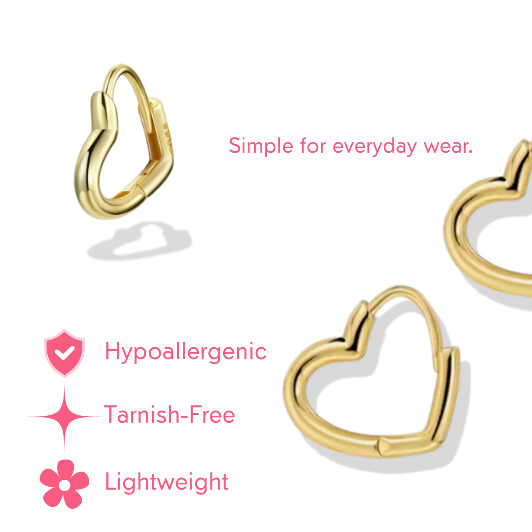 Love! GOLD 925 Sterling Silver XS Heart Shaped Huggies