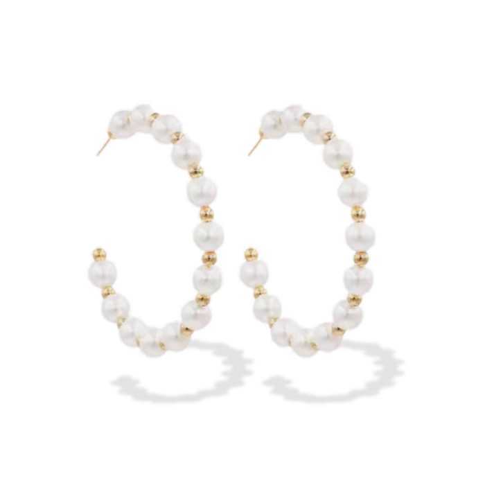 To be Loved! 18K Gold-Plated Pearl and Gold Bead Hoops