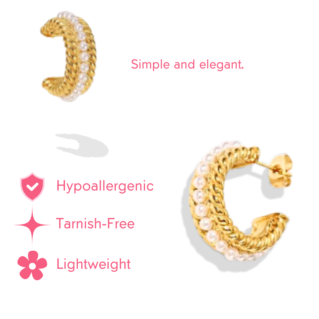 Elegant Pearl Detailed 18k Gold-Plated Hoop Earrings