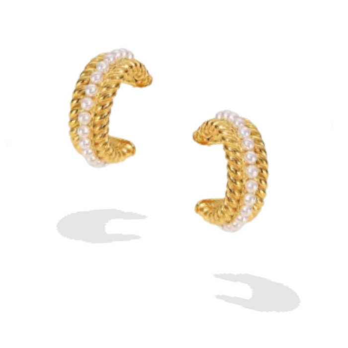 Elegant Pearl Detailed 18k Gold-Plated Hoop Earrings