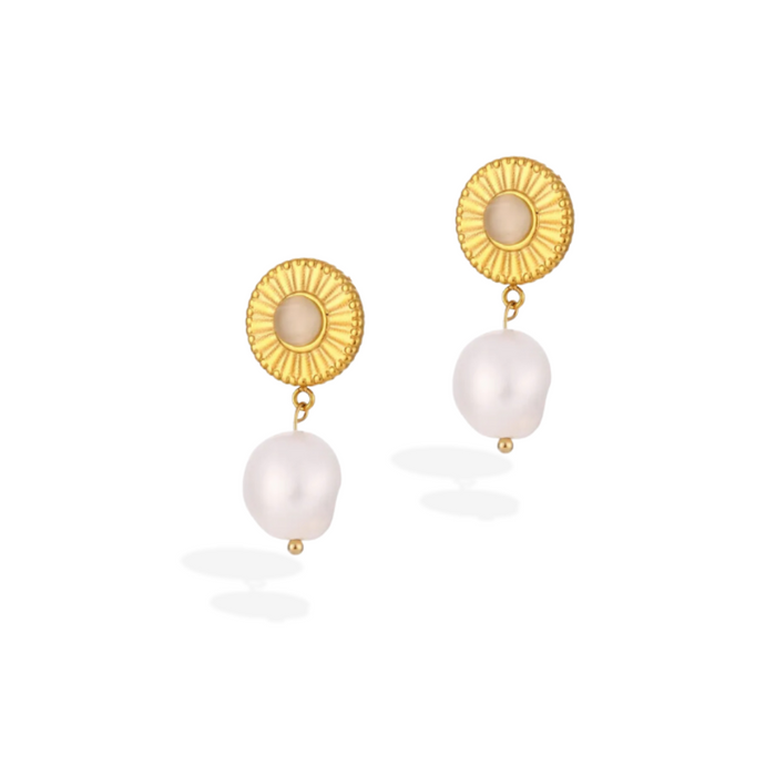 Opal Pearl Drop 18k Gold-Plated Earrings