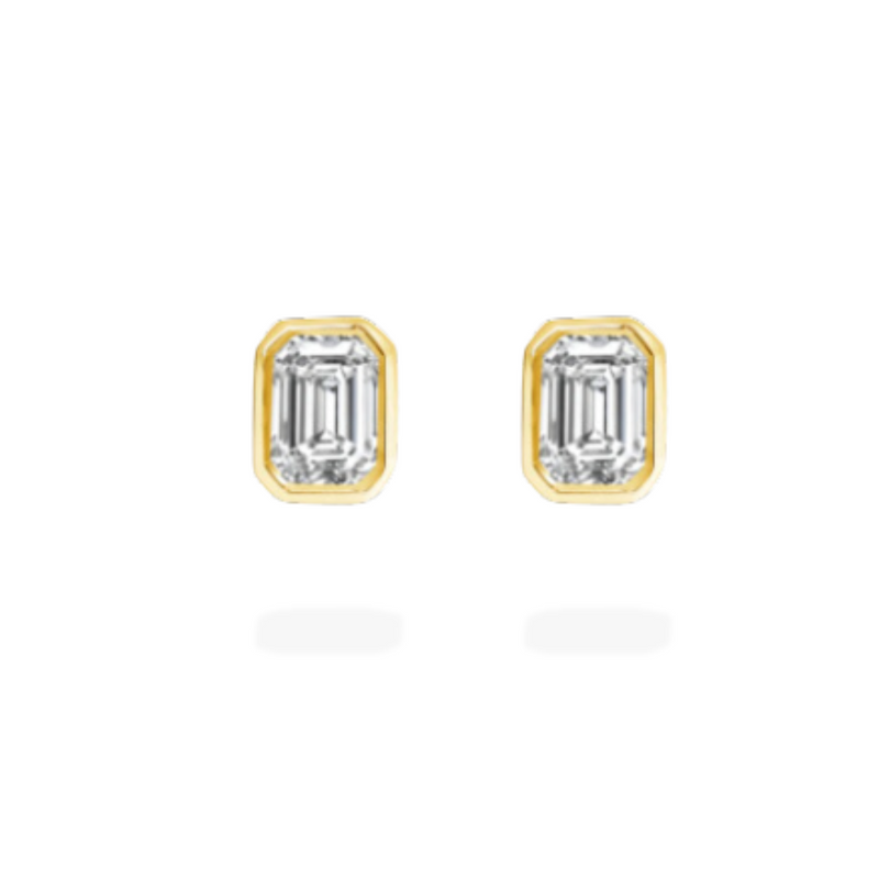 Emerald Cut 18k Gold-Plated Studs- Small