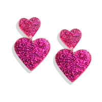 Cupid's Lightweight Hot Pink Glitter Statement Earrings