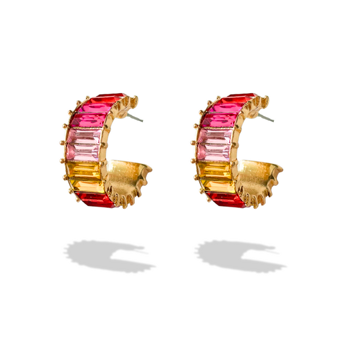 Pink Cheerful Colorful Gem Hoops