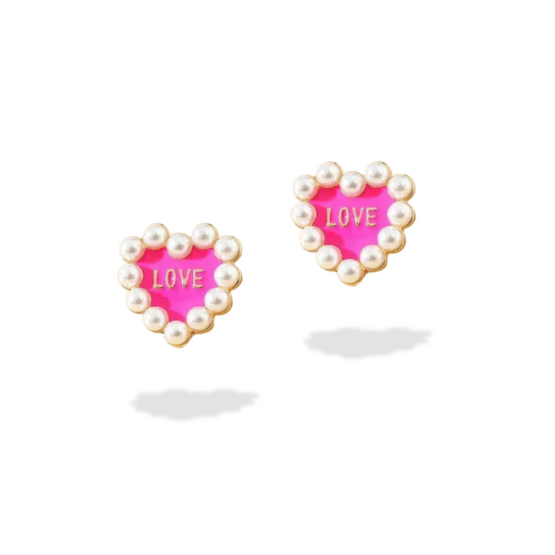 Sweet Love! Pink Pearl Detailed Heart Studs for Valentine's Day