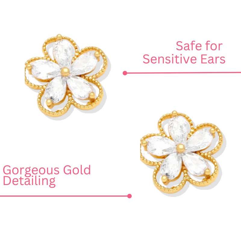 Small 18k Gold- Plated Sparkly Flower Studs