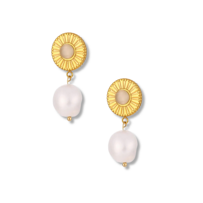 Pendientes colgantes con perlas de ópalo bañados en oro de 18 k