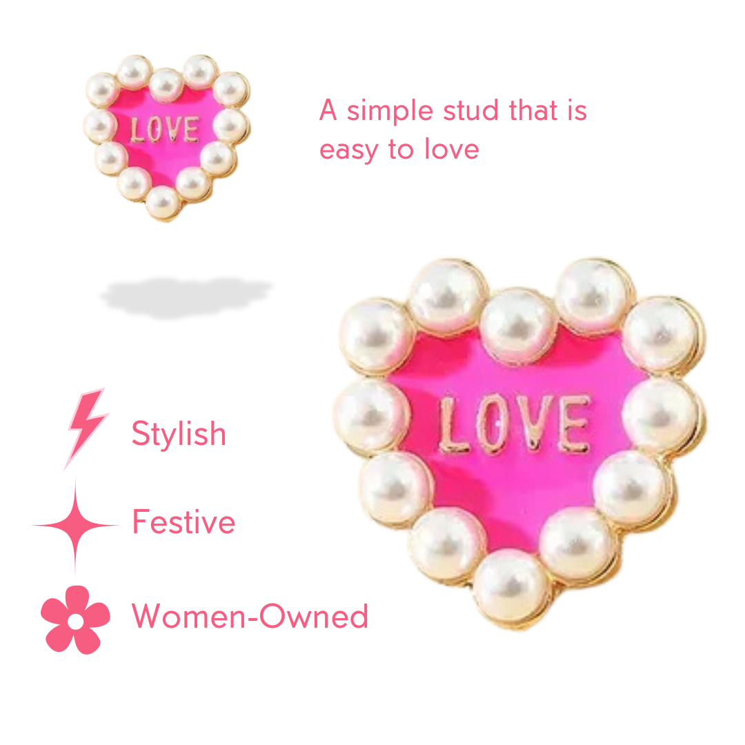 Sweet Love! Pink Pearl Detailed Heart Studs for Valentine's Day