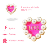 Sweet Love! Pink Pearl Detailed Heart Studs for Valentine's Day