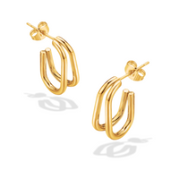 Aretes de aro doble chapados en oro de 14 k