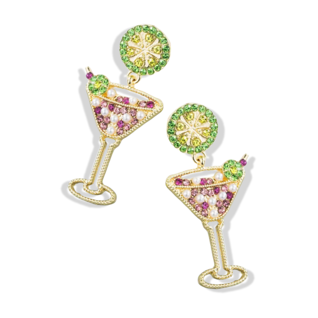 Pearl Green Martini Statement Earrings