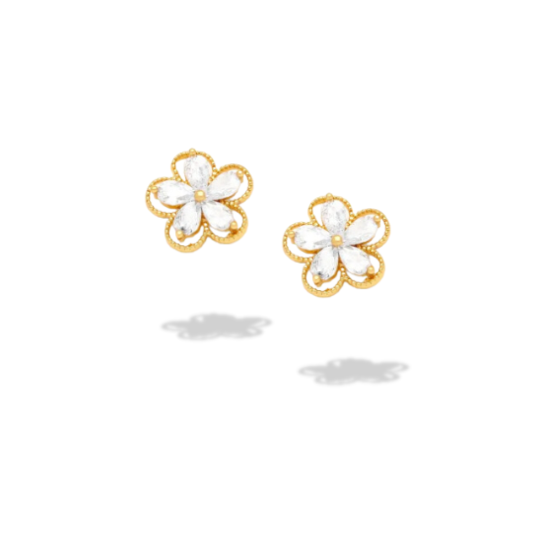 Aretes Pequeños De Flores Brillantes Chapados En Oro De 18k