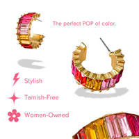 Pink Remix Cheerful Colorful Gem Hoops