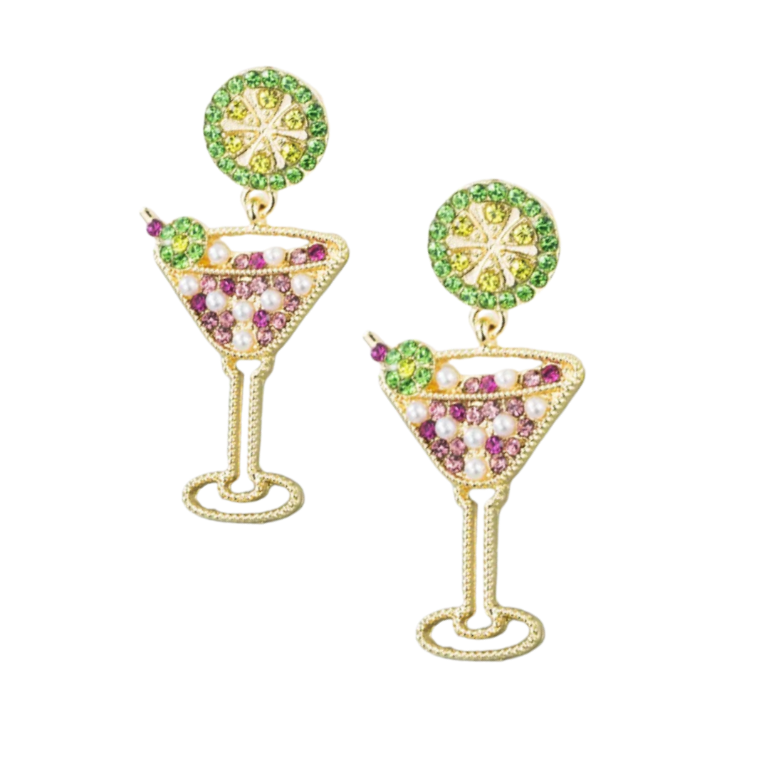 Pearl Green Martini Statement Earrings