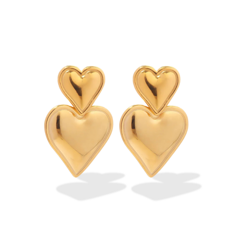 ¡Muy amado! Pendientes llamativos del día de San Valentín con doble corazón chapados en oro de 18 k