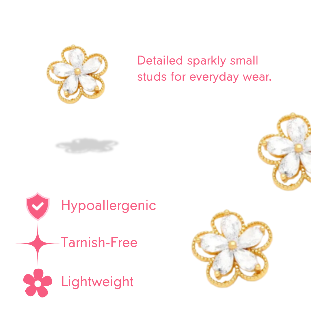 Small 18k Gold- Plated Sparkly Flower Studs