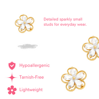 Sparkly Flower Studs Small 18k Gold-Plated