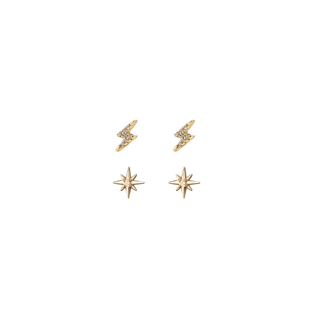 Starstruck Duet Gold 925 Sterling Silver Studs