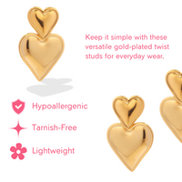 Extra Loved! 18k Gold-Plated Double Heart Valentine's Day Statement Earrings