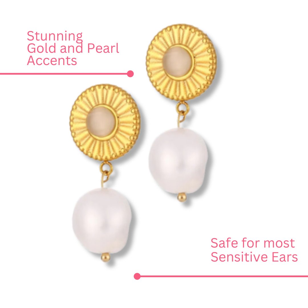 Pendientes colgantes con perlas de ópalo bañados en oro de 18 k
