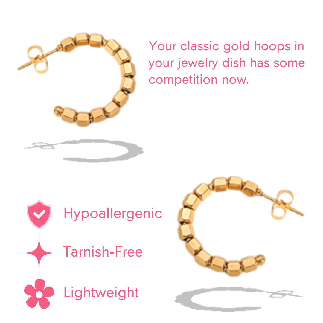 Resilient Small Beaded Gold Hoops