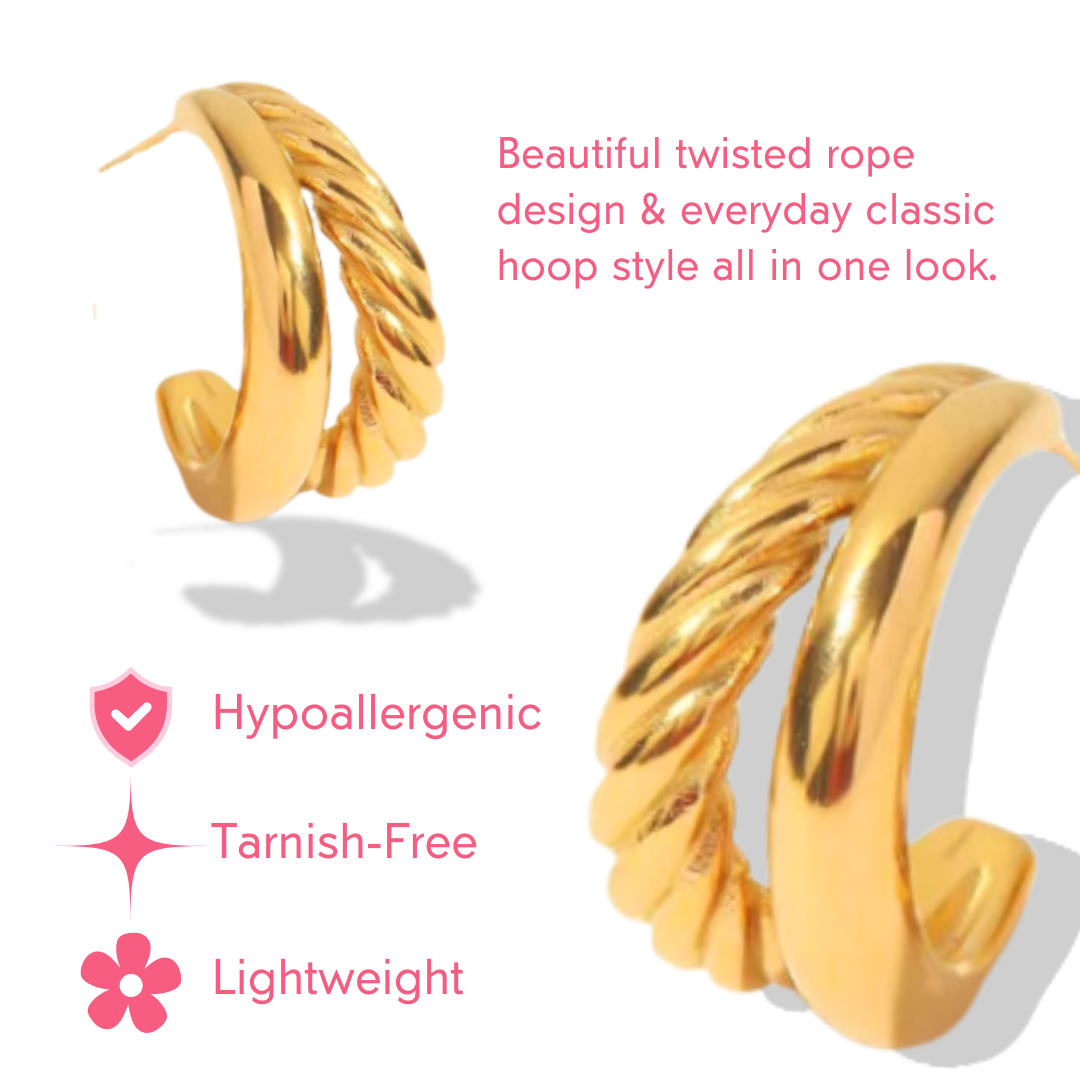 18K Gold-Plated Double Hoop Braided Rope Earrings