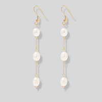 Elegantes aretes colgantes de perlas de oro de 14 quilates