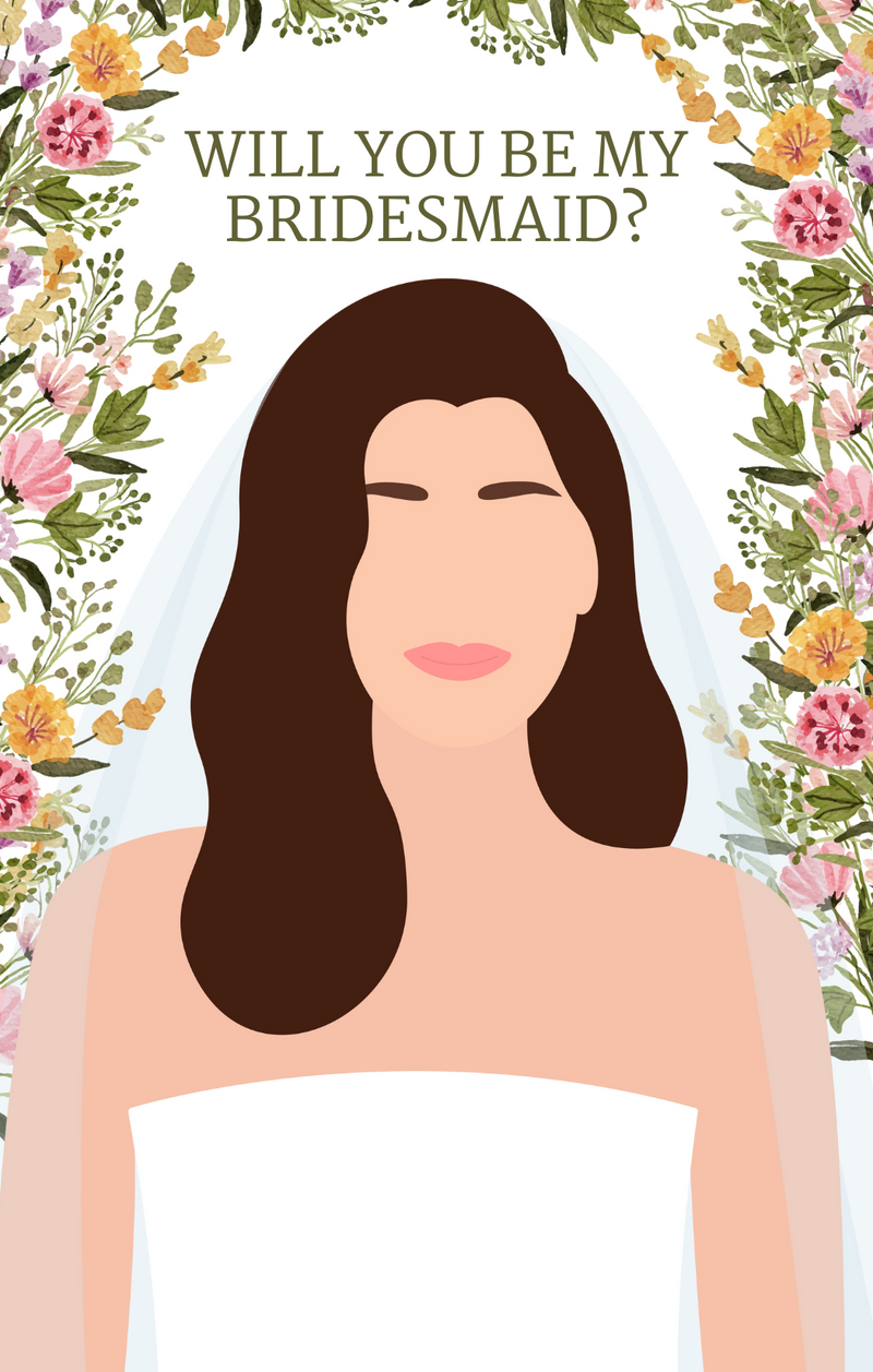 Floral Brunette Bridesmaid Card