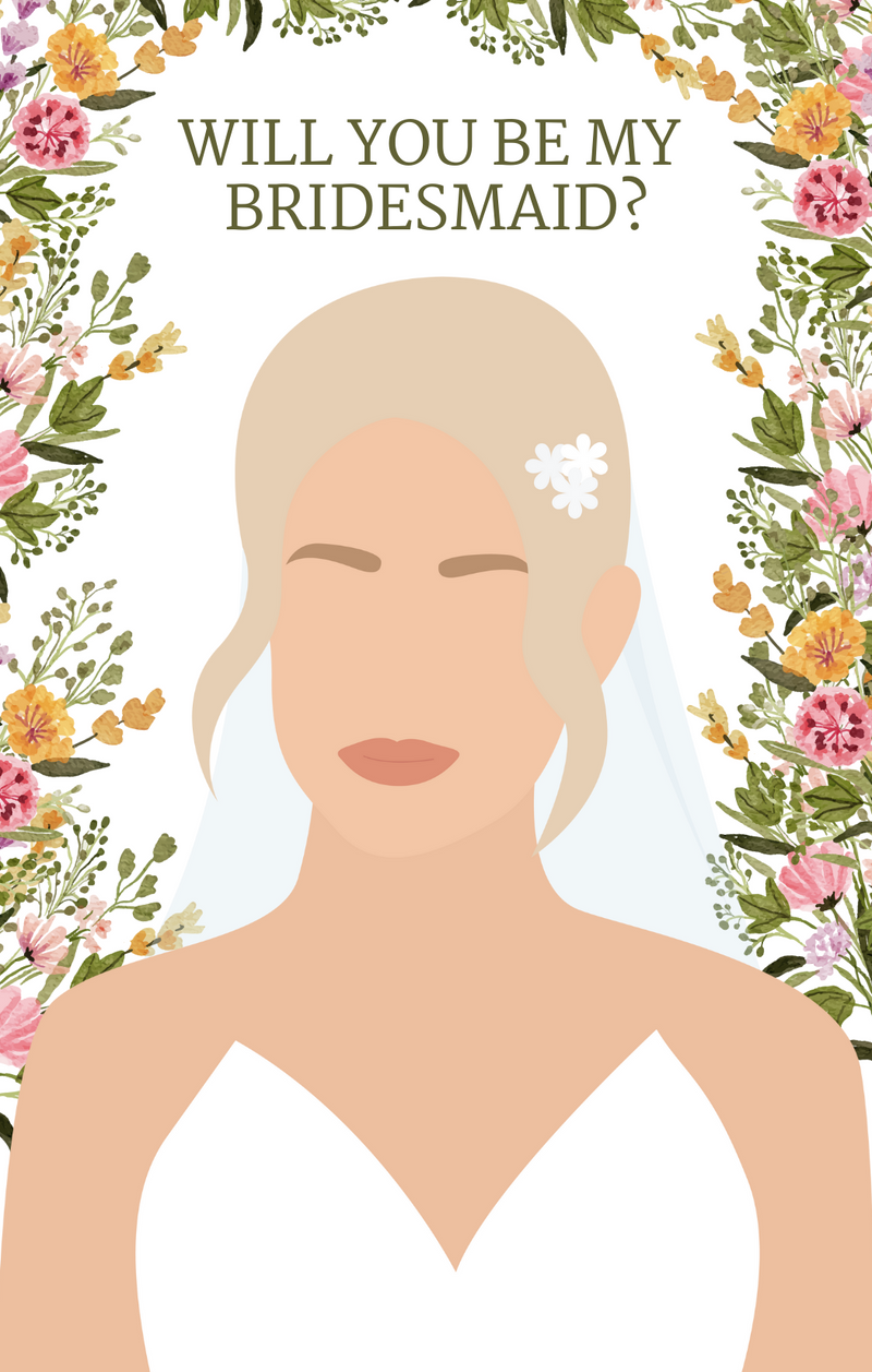 Carte de demoiselle d’honneur blonde florale